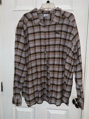 Columbia Olive and Tan Plaid Flannel Shirt